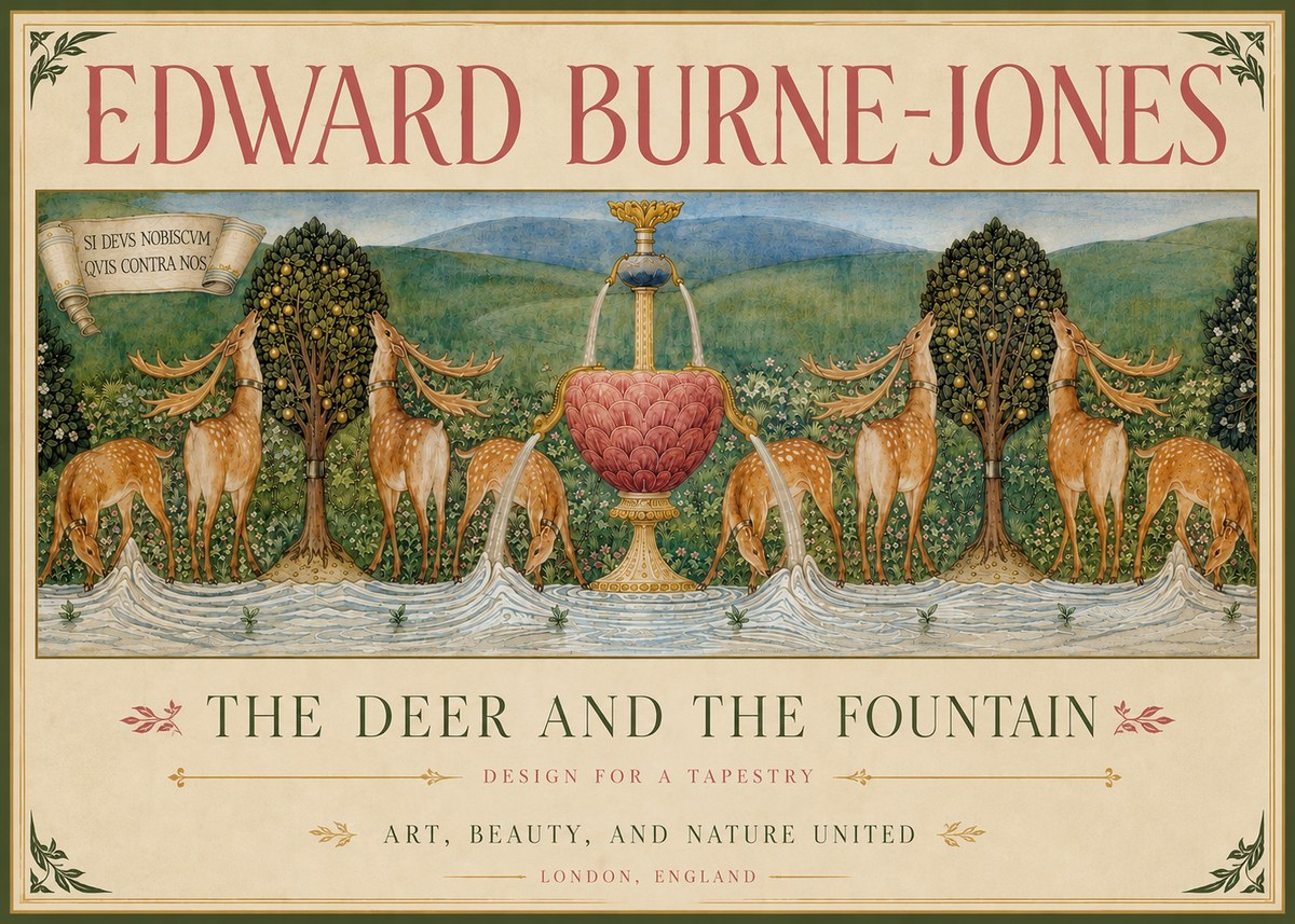 Edward Burne-Jones The Deer and the Fountain No4 - Póster