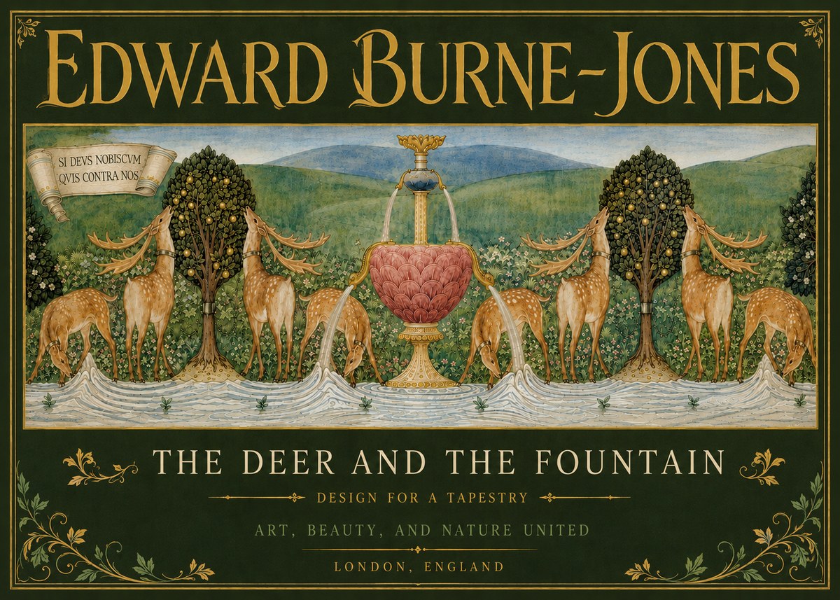 Edward Burne-Jones The Deer and the Fountain No5 - Póster