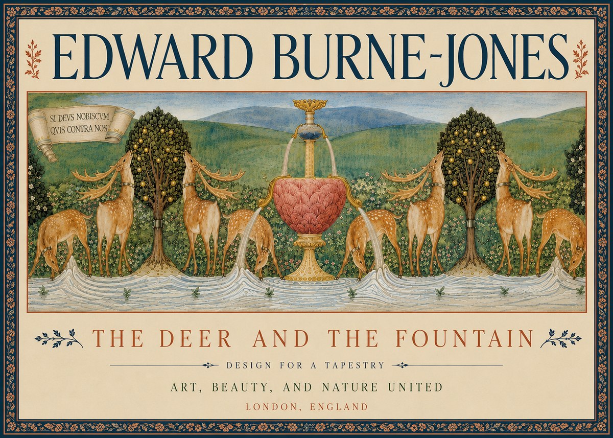 Edward Burne-Jones The Deer and the Fountain No6 - Póster