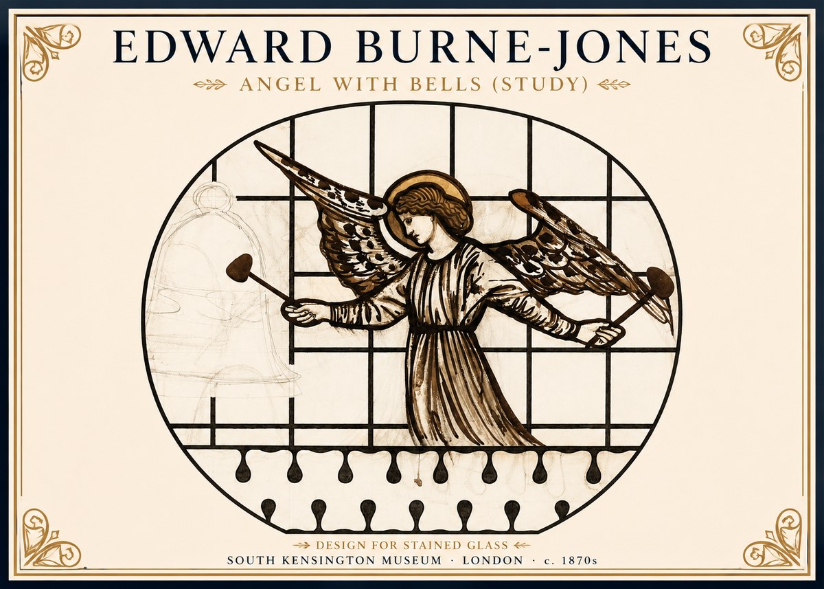 Edward Burne-Jones Angel with Bells (Study) No1 - Póster