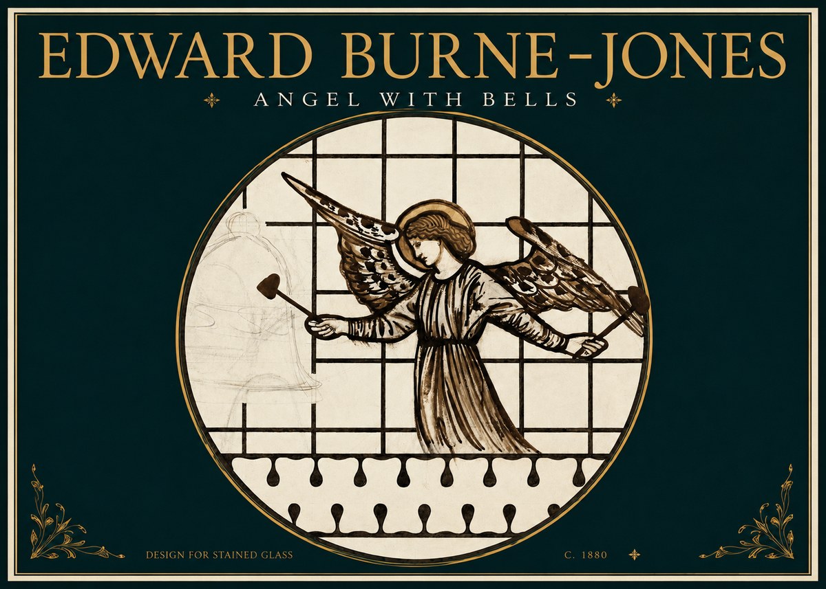 Edward Burne-Jones Angel with Bells (Study) No3 - Póster