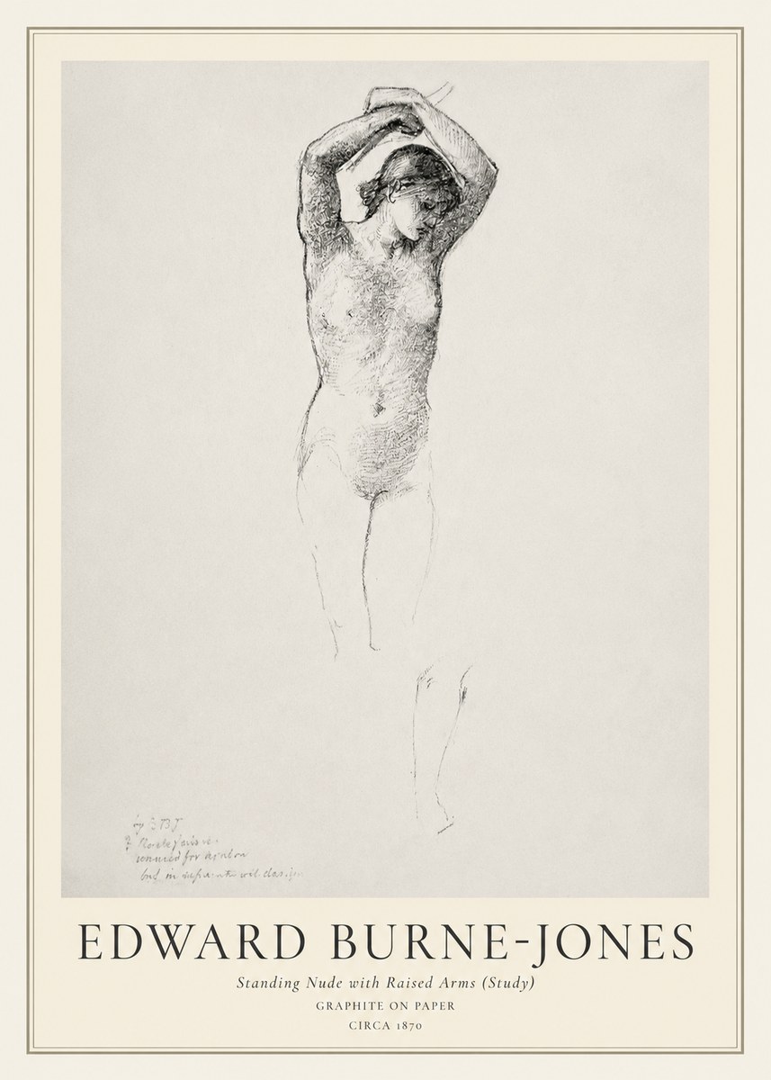 Edward Burne-Jones Standing Nude with Raised Arms (Study) No1 - Póster
