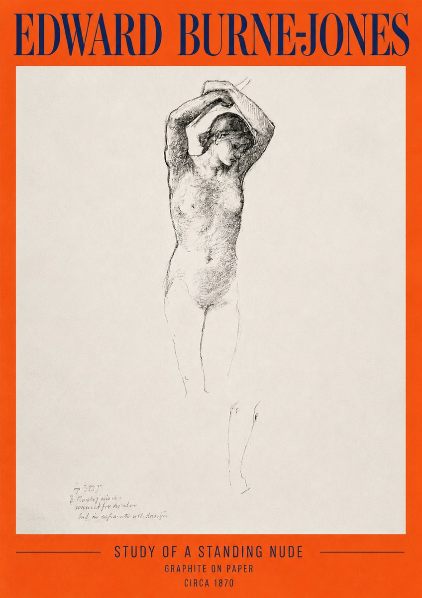 Edward Burne-Jones Standing Nude with Raised Arms (Study) No2 - Póster