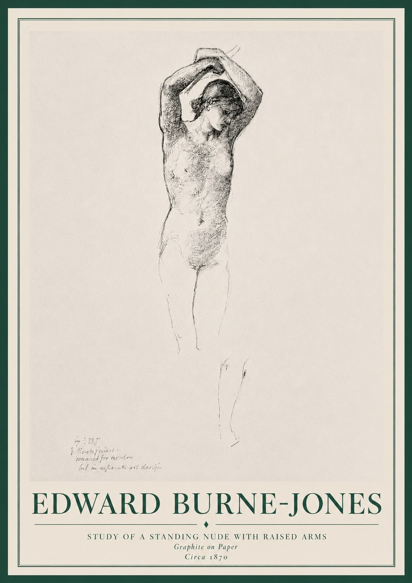 Edward Burne-Jones Standing Nude with Raised Arms (Study) No3 - Póster