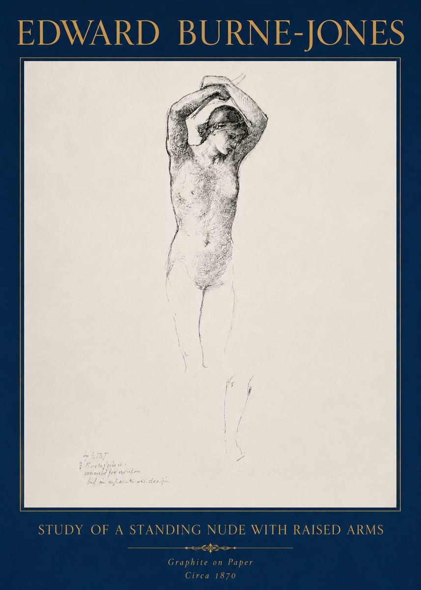 Edward Burne-Jones Standing Nude with Raised Arms (Study) No4 - Póster