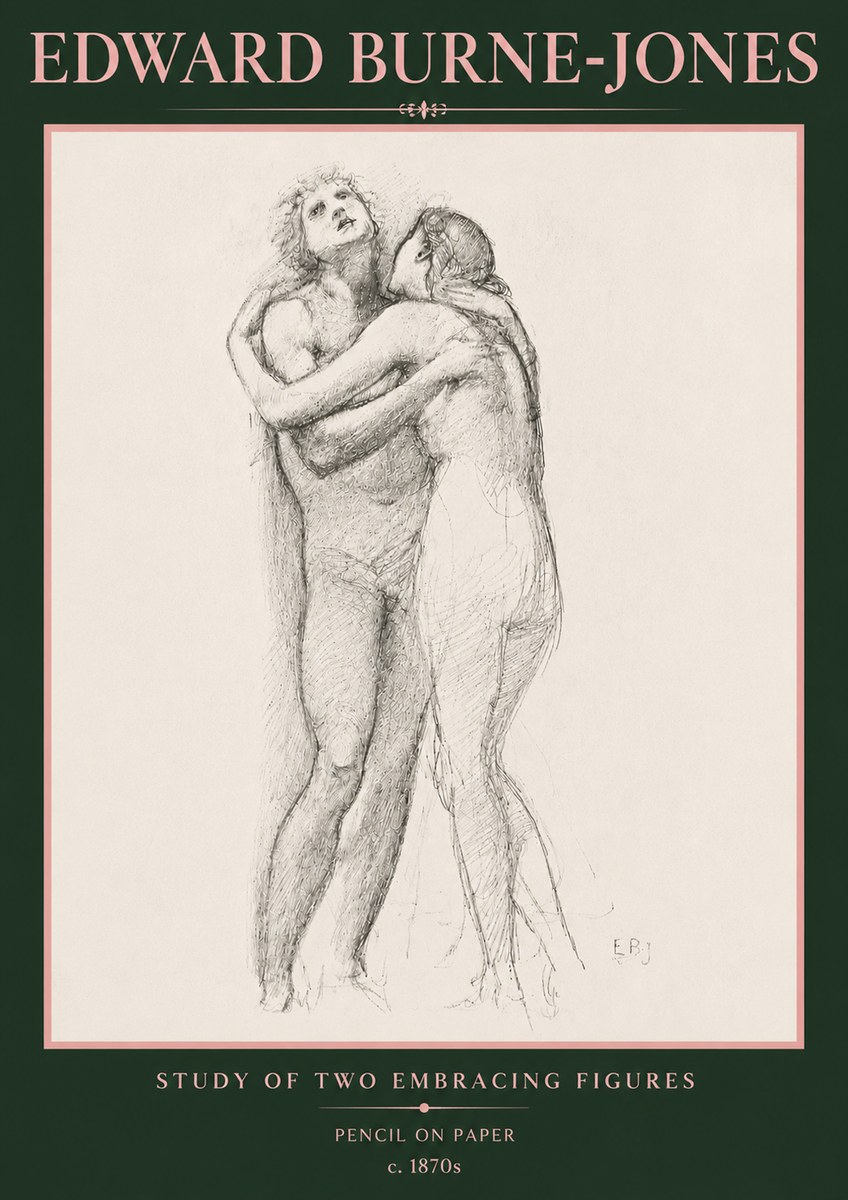 Edward Burne-Jones Study of Two Embracing Figures No5 - Póster