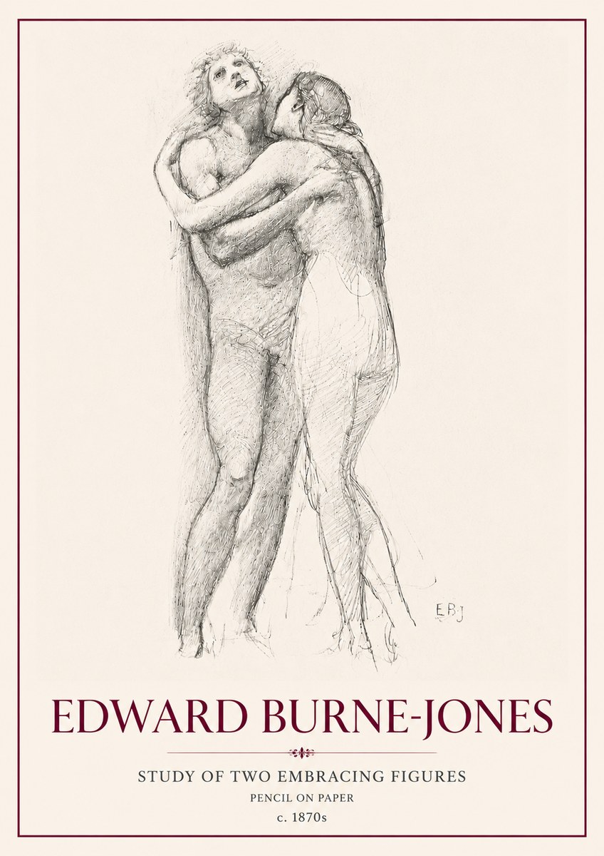 Edward Burne-Jones Study of Two Embracing Figures No6 - Póster