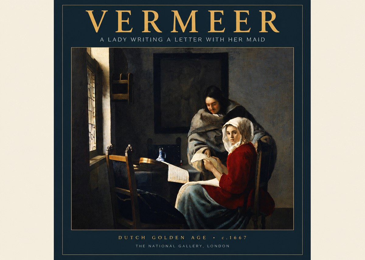 Vermeer A Lady Writing a Letter with Her Maid I No2 - Póster
