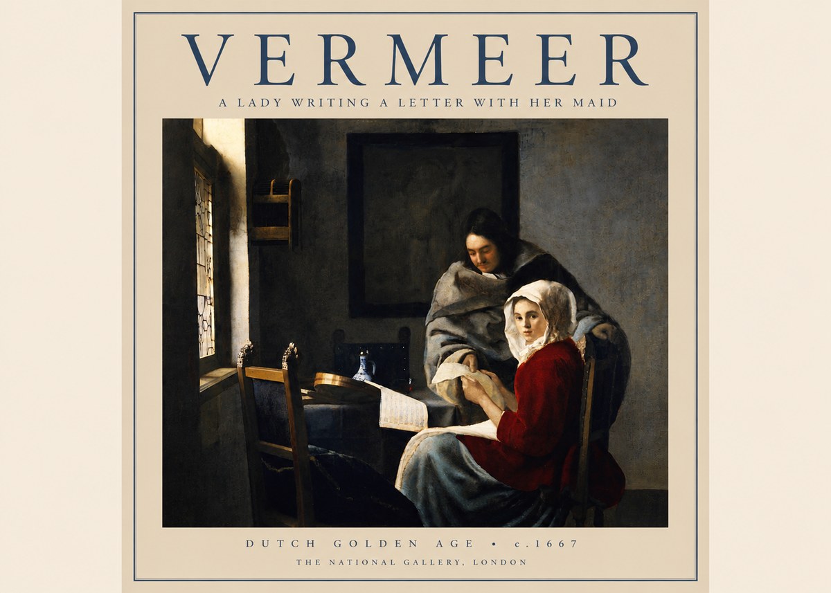Vermeer A Lady Writing a Letter with Her Maid I No4 - Póster