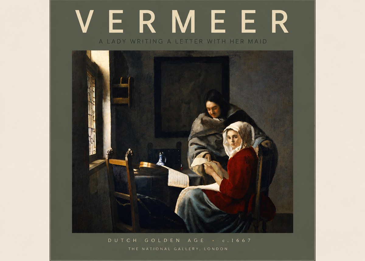 Vermeer A Lady Writing a Letter with Her Maid I No5 - Póster
