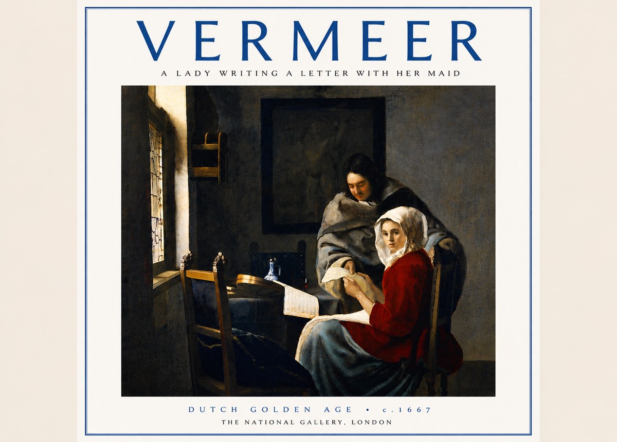 Vermeer A Lady Writing a Letter with Her Maid I No6 - Póster