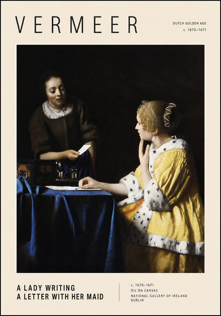 Vermeer A Lady Writing a Letter with Her Maid II No3 - Póster