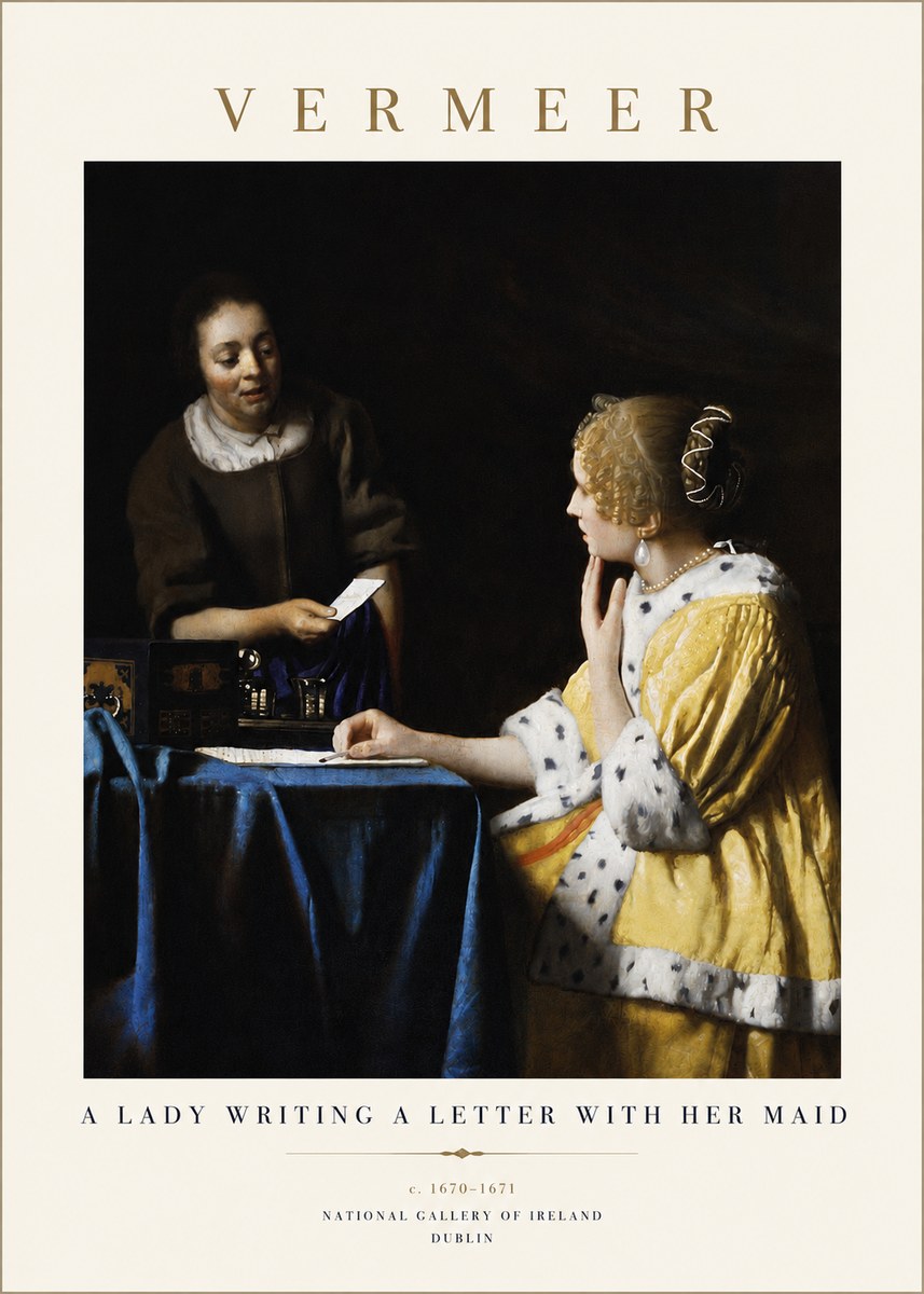Vermeer A Lady Writing a Letter with Her Maid II No5 - Póster