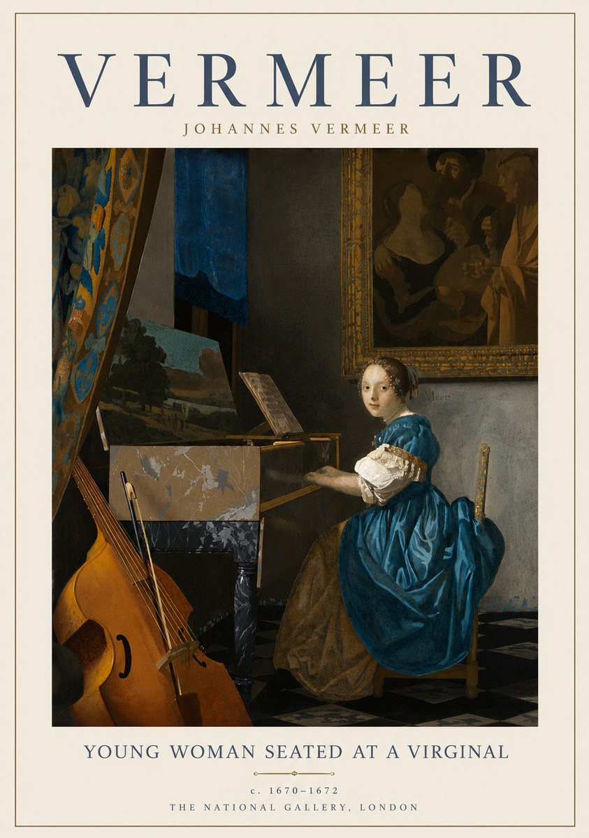 Vermeer Young Woman Seated at a Virginal No6 - Póster