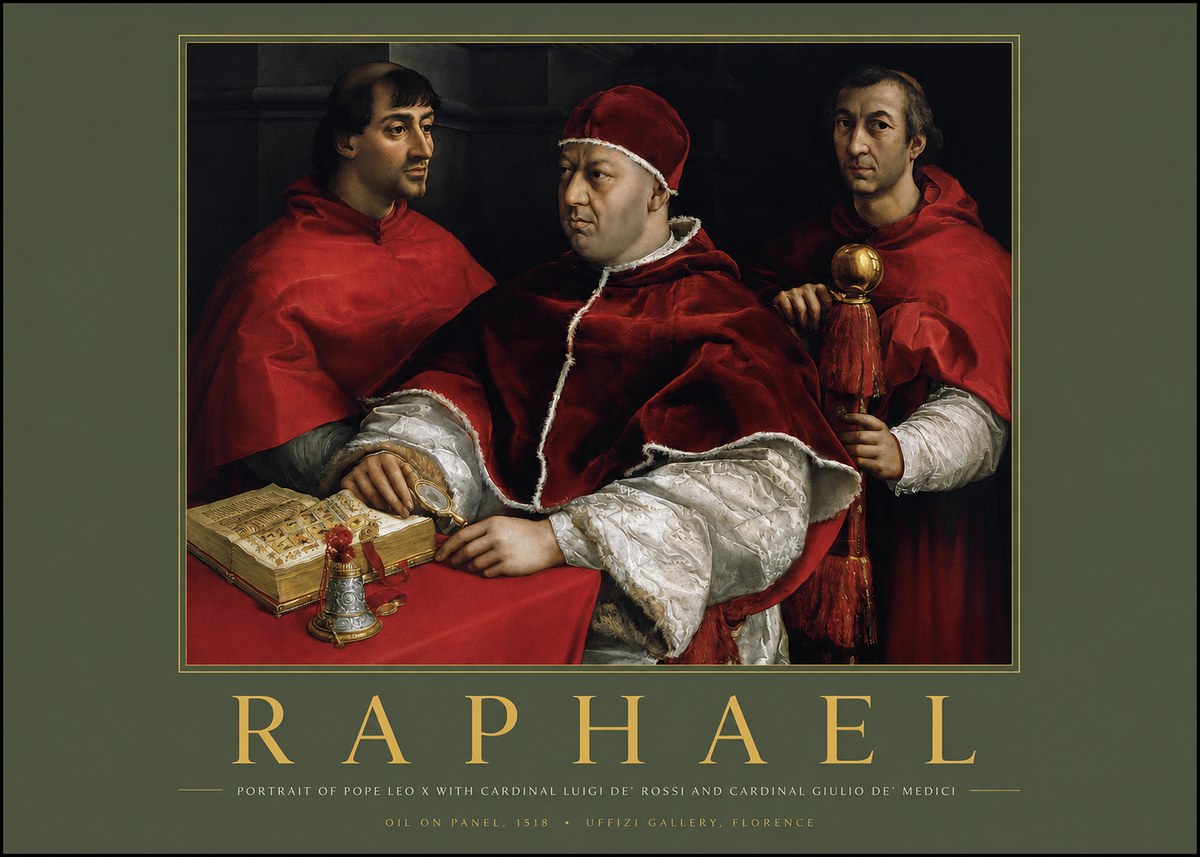 Raphael Portrait of Pope Leo X with Cardinal Luigi De' Rossi and Cardinal Giulio De' Medici No2 - Póster