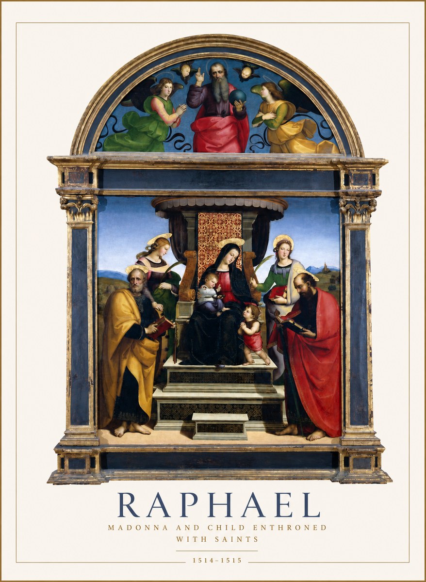 Raphael Madonna and Child Enthroned with Saints No1 - Póster