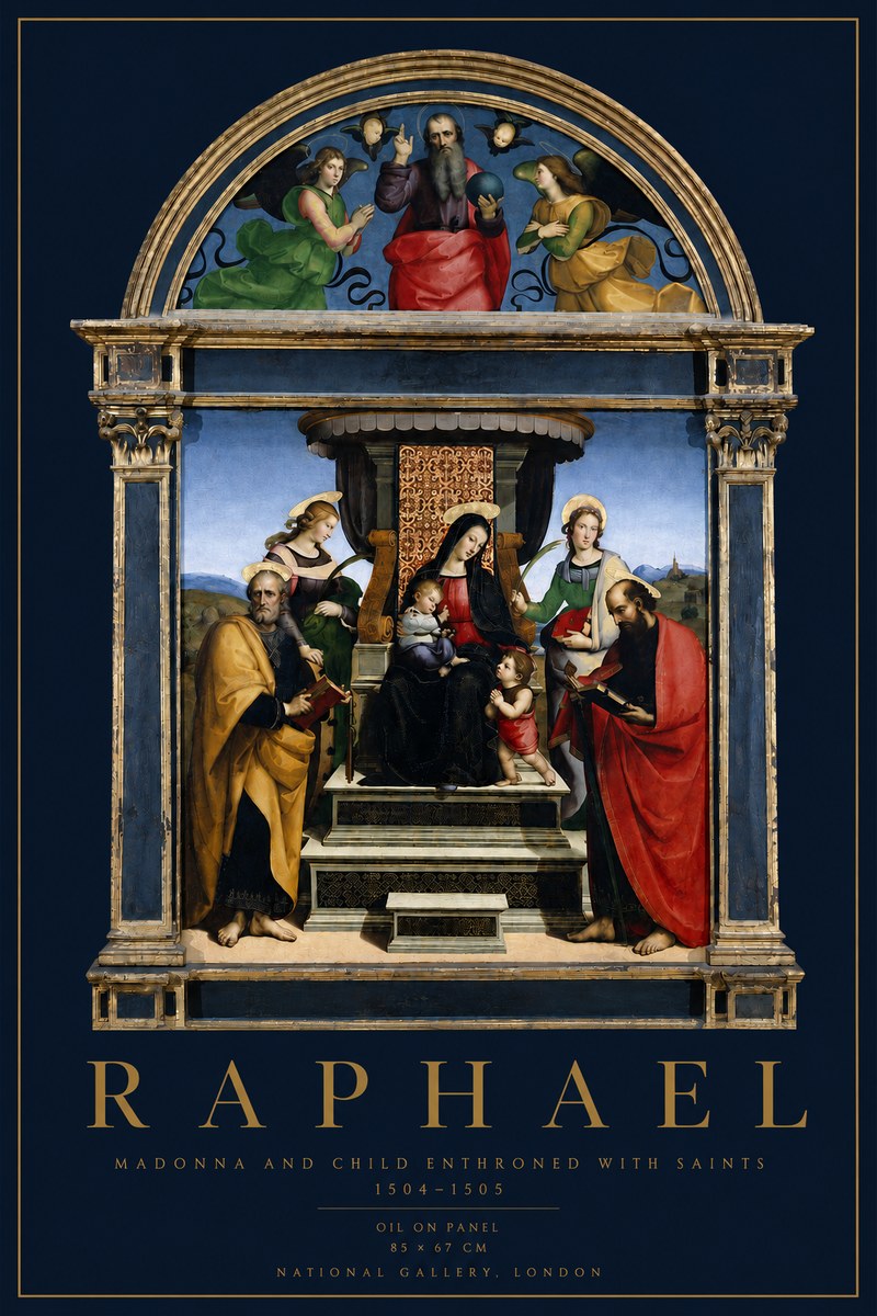 Raphael Madonna and Child Enthroned with Saints No3 - Póster