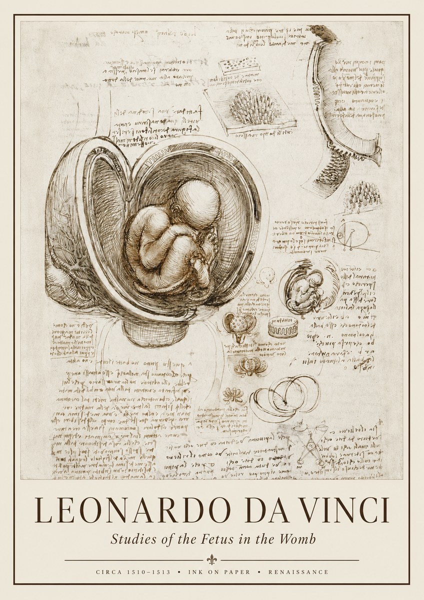 Leonardo da Vinci Studies of the Fetus in the Womb No1 - Póster