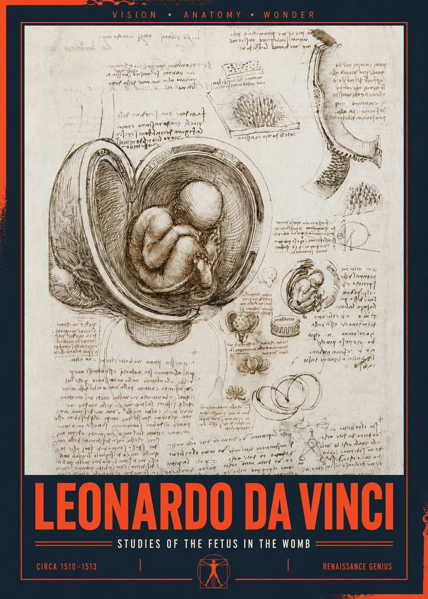 Leonardo da Vinci Studies of the Fetus in the Womb No2 - Póster
