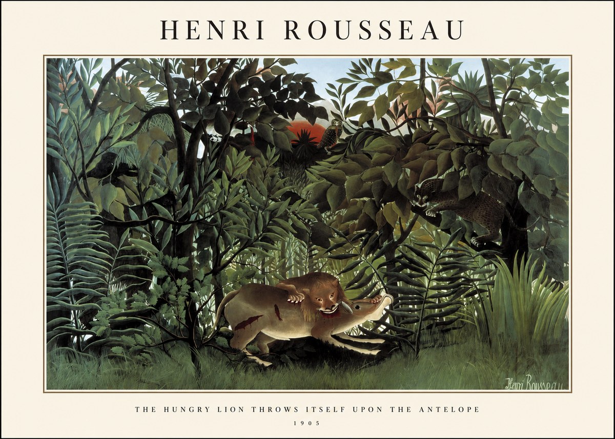 Rousseau The Hungry Lion Throws Itself Upon the Antelope No1 - Póster