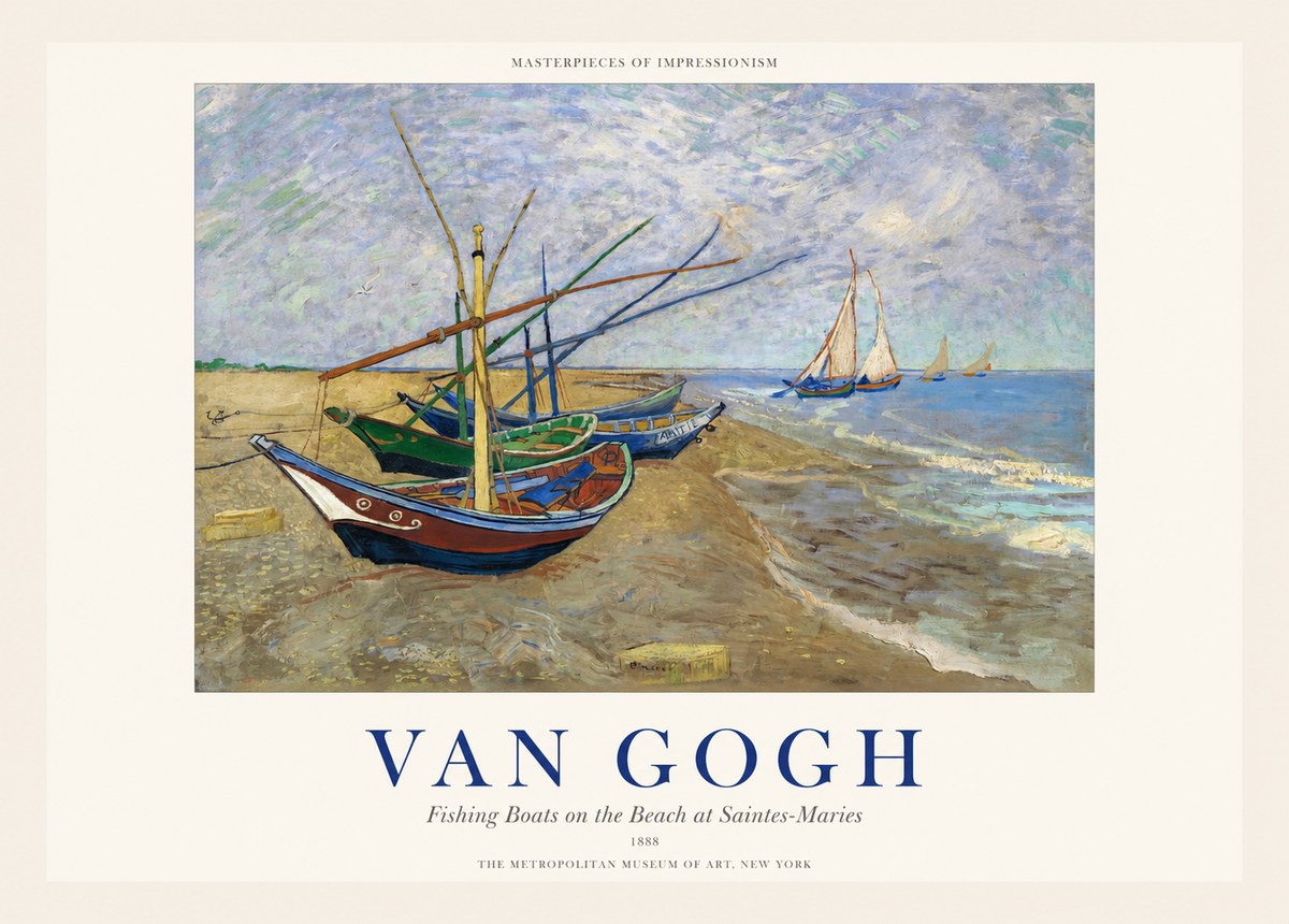 Van Gogh Fishing Boats on the Beach at Saintes-maries No1 - Póster