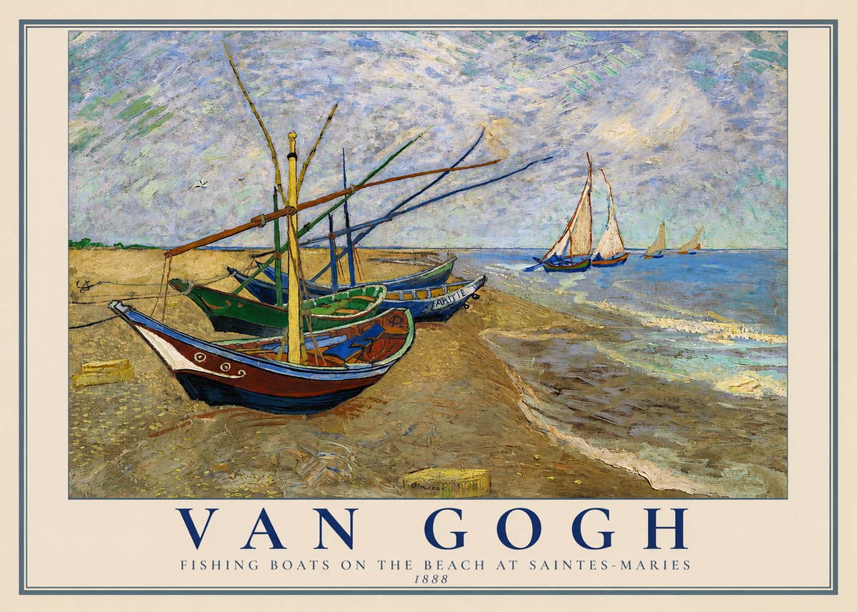 Van Gogh Fishing Boats on the Beach at Saintes-maries No2 - Póster