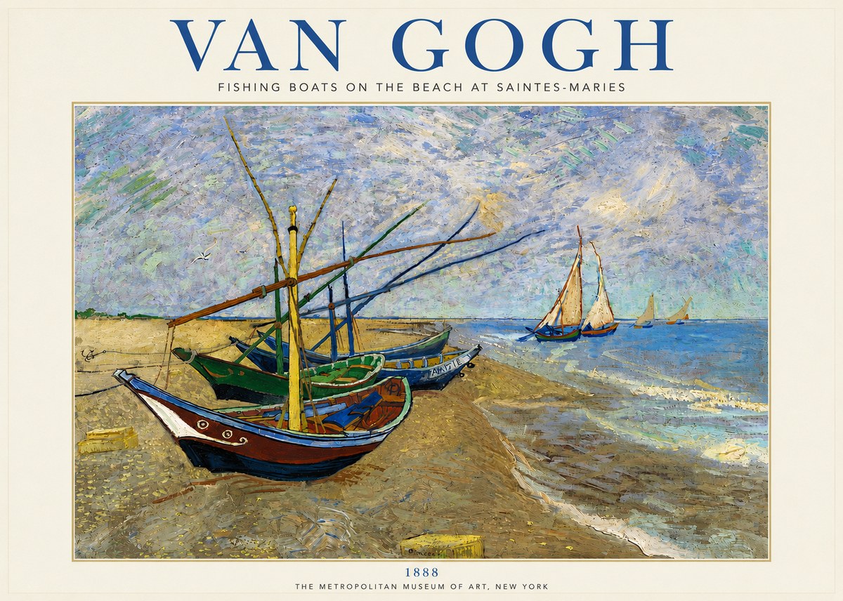 Van Gogh Fishing Boats on the Beach at Saintes-maries No4 - Póster