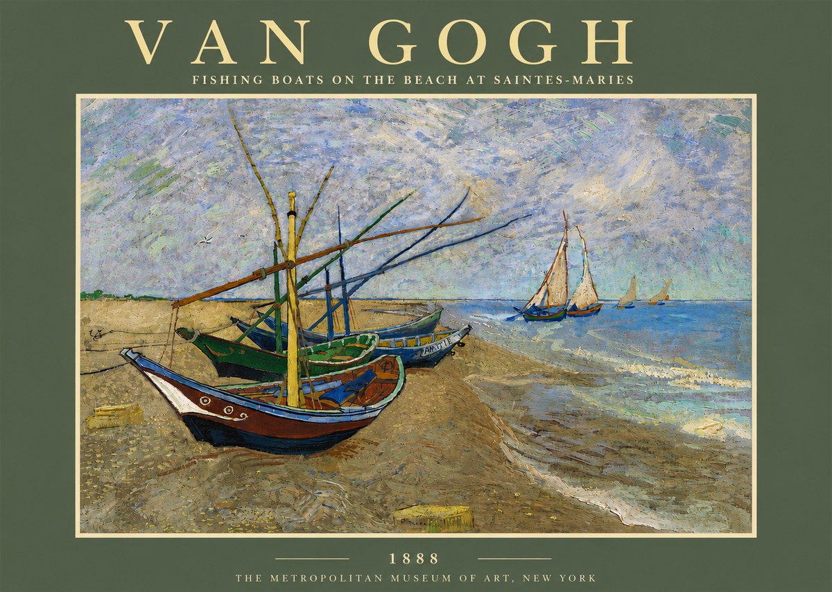 Van Gogh Fishing Boats on the Beach at Saintes-maries No5 - Póster