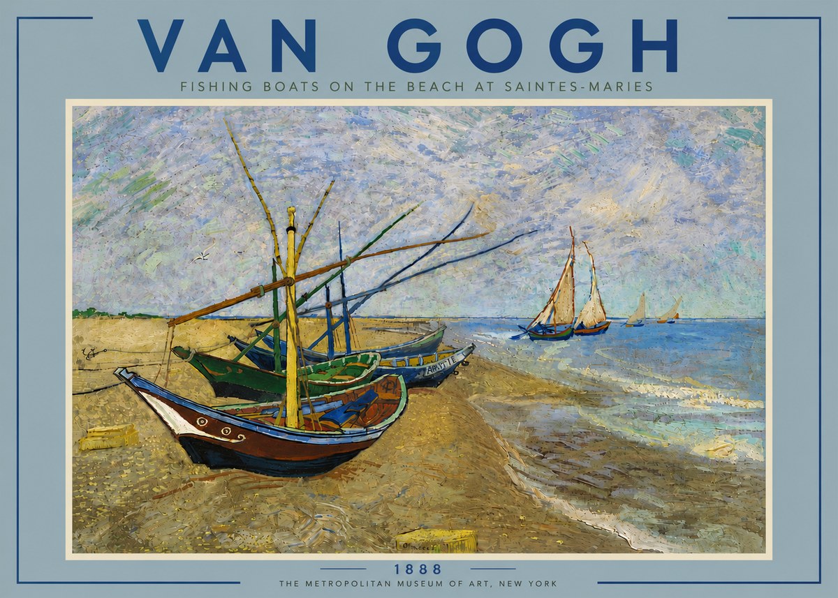 Van Gogh Fishing Boats on the Beach at Saintes-maries No6 - Póster