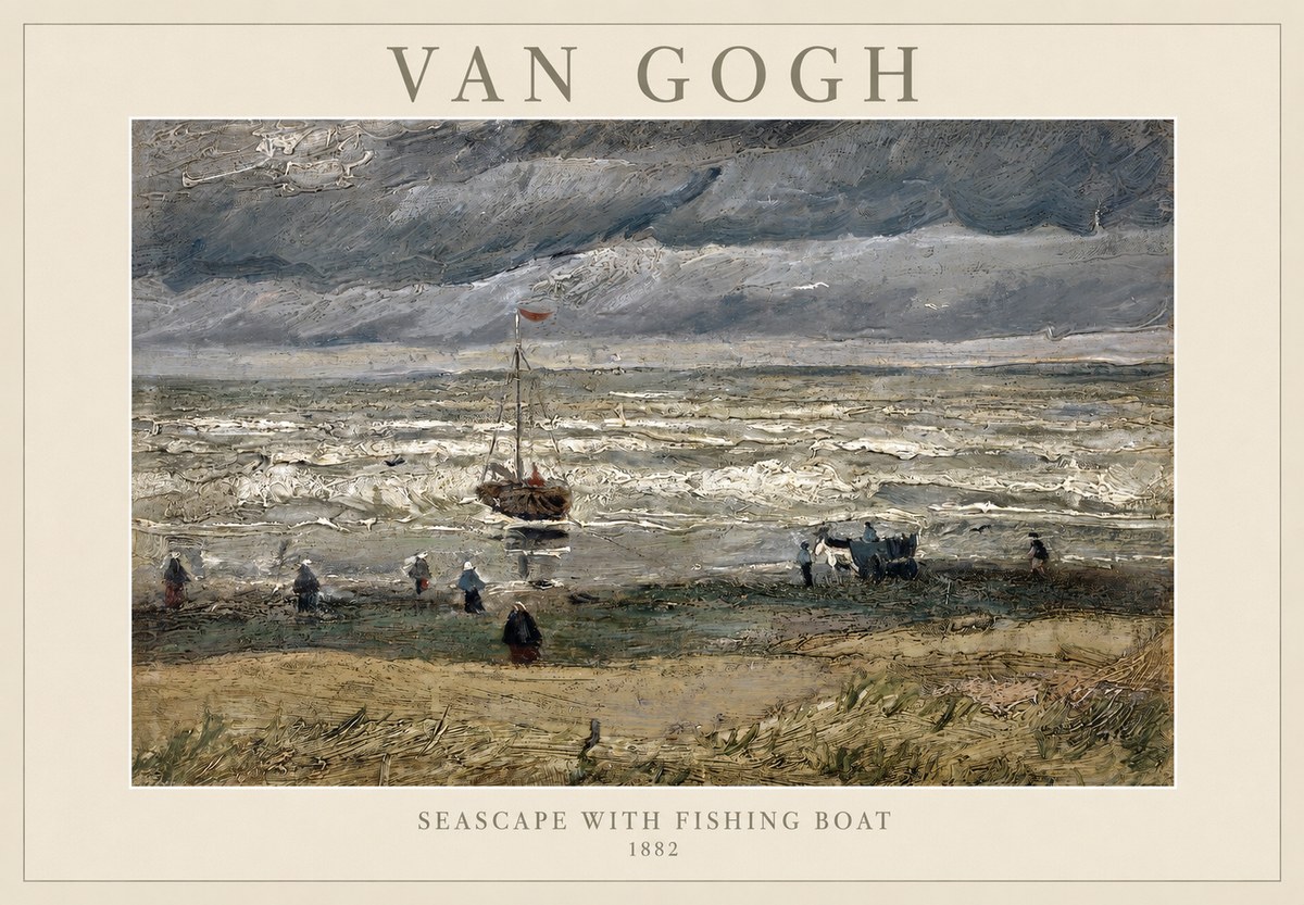 Van Gogh Seascape with Fishing Boat No1 - Póster