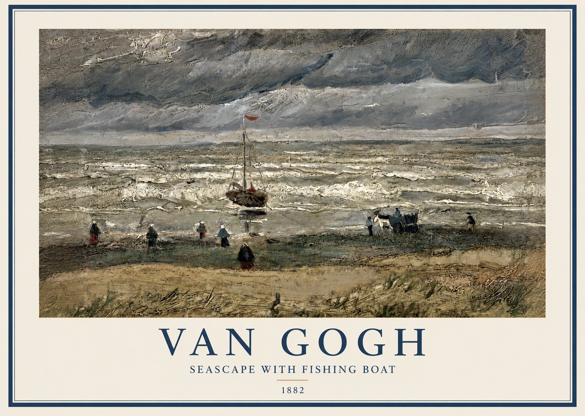 Van Gogh Seascape with Fishing Boat No2 - Póster