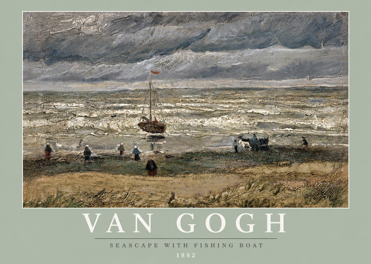 Van Gogh Seascape with Fishing Boat No3 - Póster