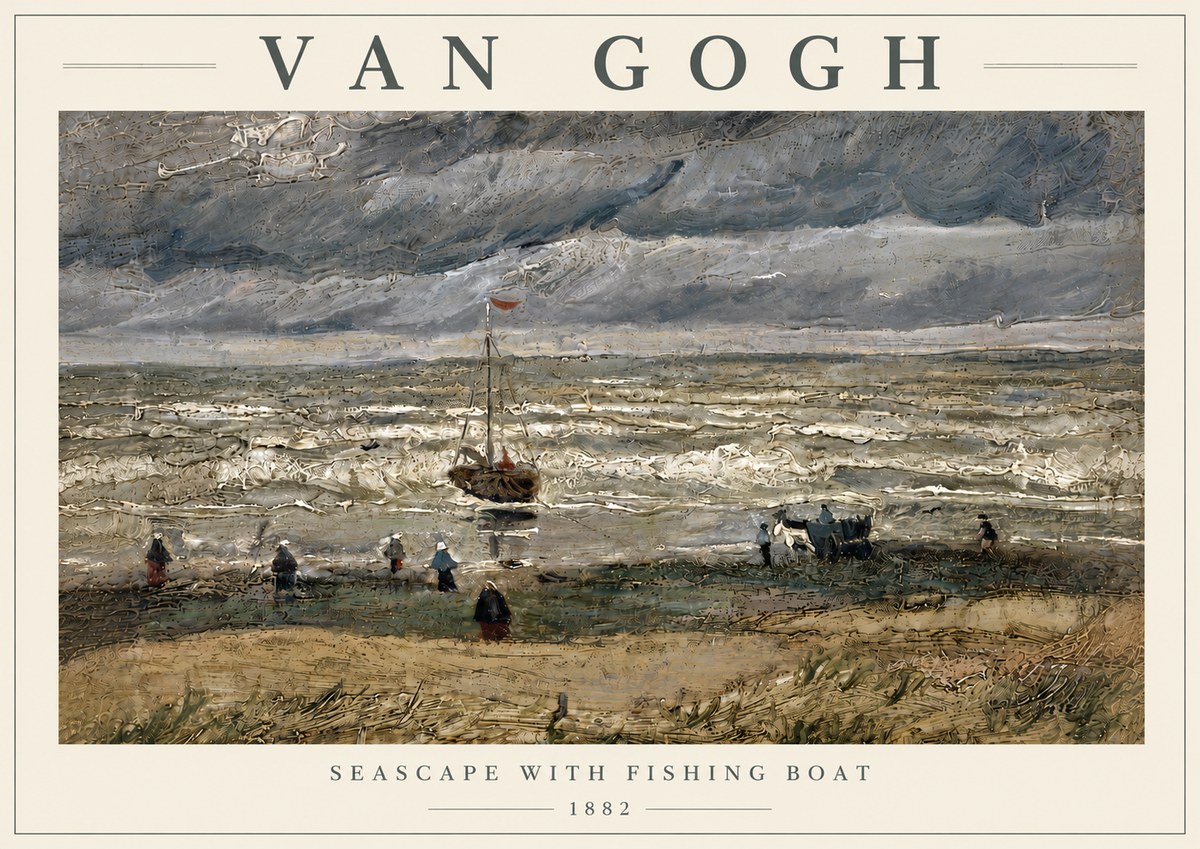 Van Gogh Seascape with Fishing Boat No6 - Póster
