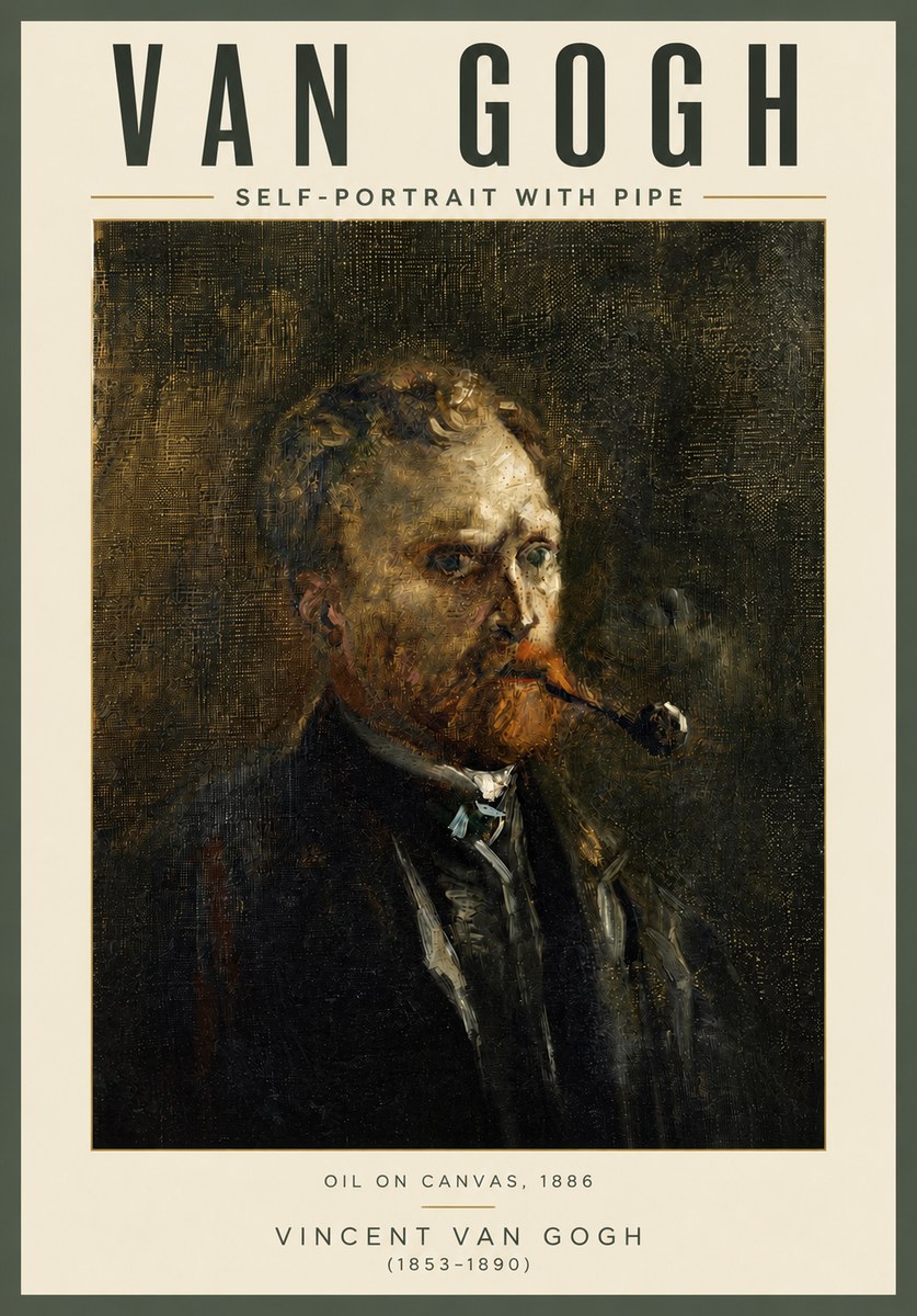 Van Gogh Self-portrait with Pipe No4 - Póster