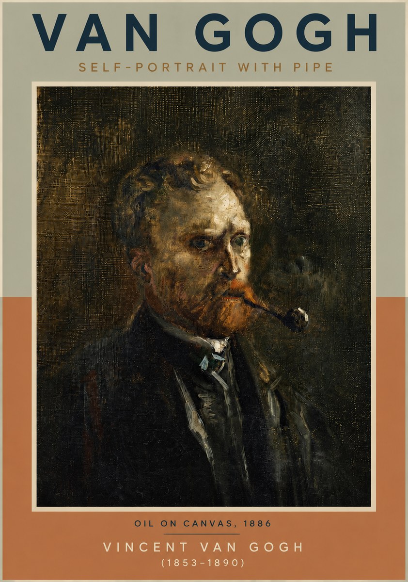 Van Gogh Self-portrait with Pipe No5 - Póster