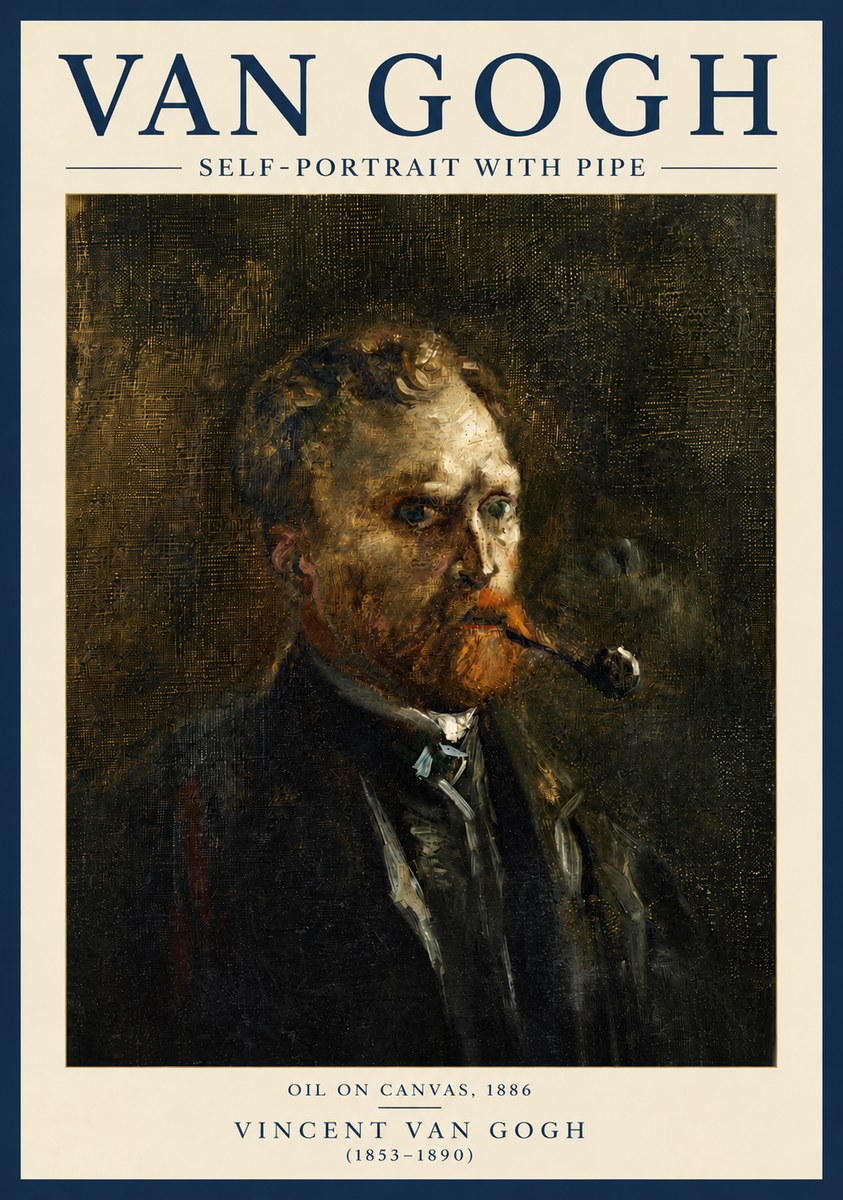 Van Gogh Self-portrait with Pipe No6 - Póster