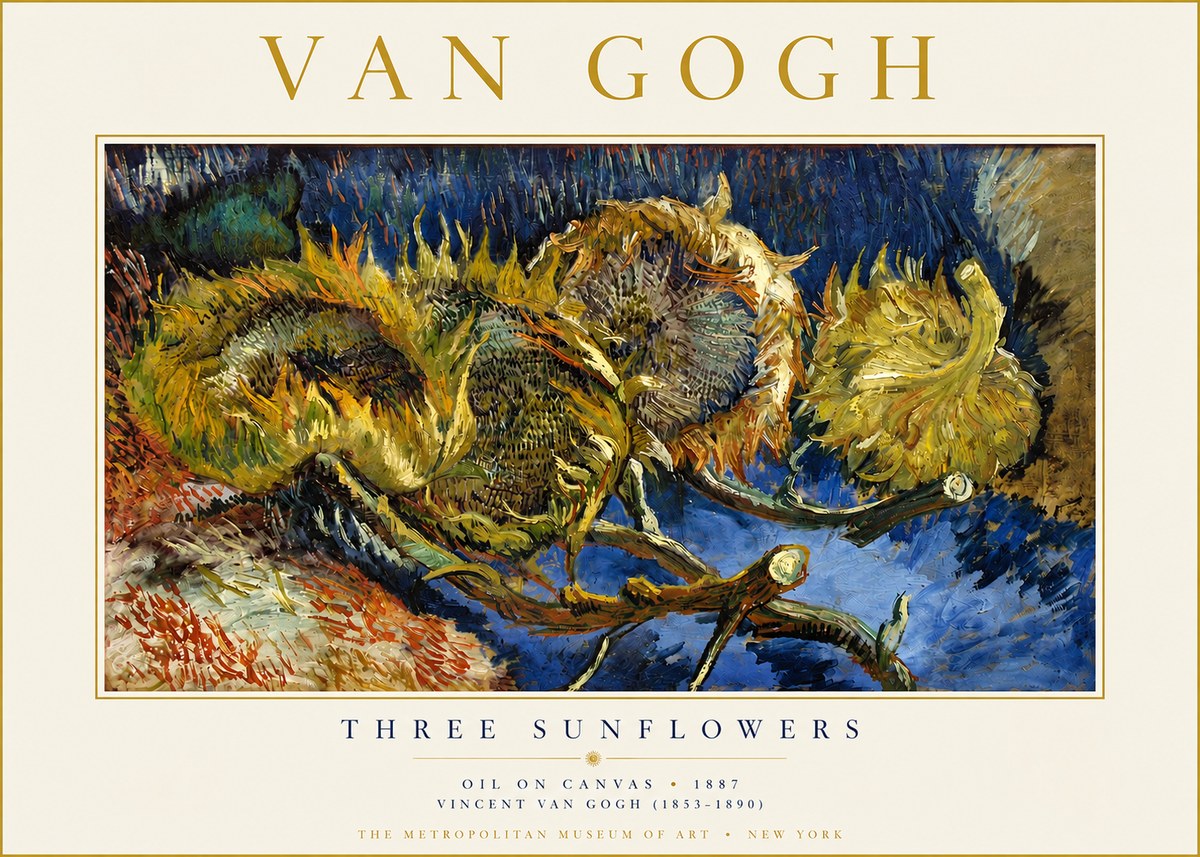 Van Gogh Three Sunflowers No3 - Póster