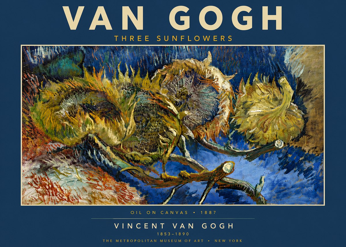 Van Gogh Three Sunflowers No5 - Póster