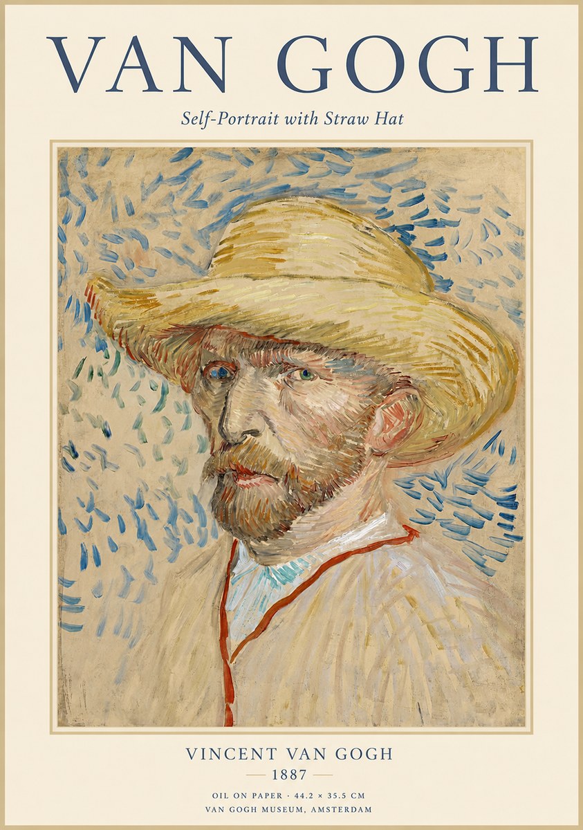 Van Gogh Self-portrait with Straw Hat II No1 - Póster