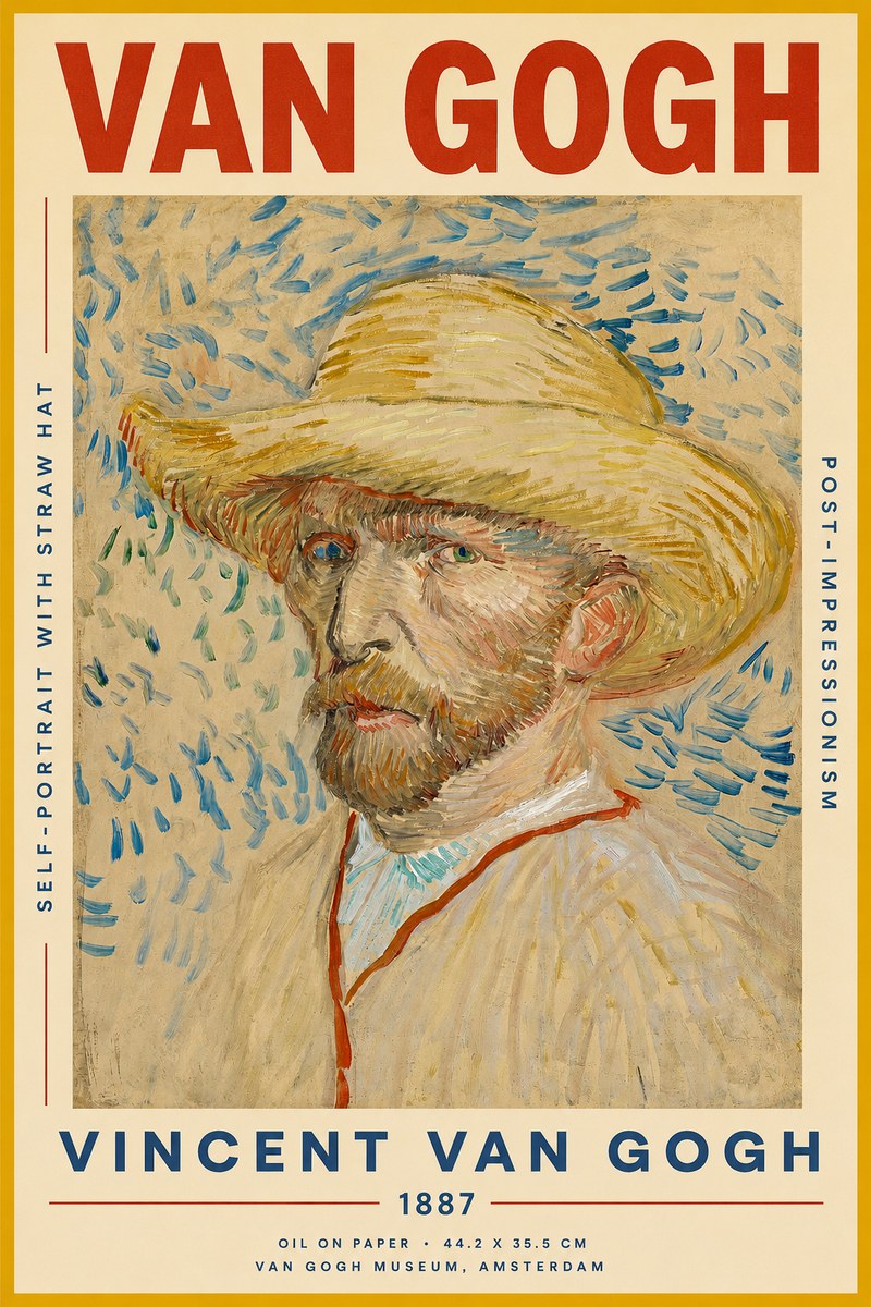 Van Gogh Self-portrait with Straw Hat II No2 - Póster