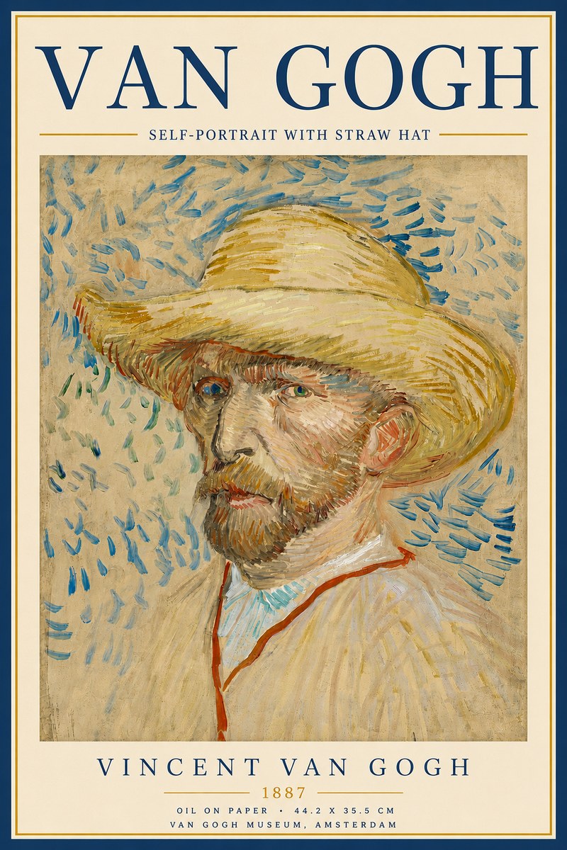 Van Gogh Self-portrait with Straw Hat II No5 - Póster