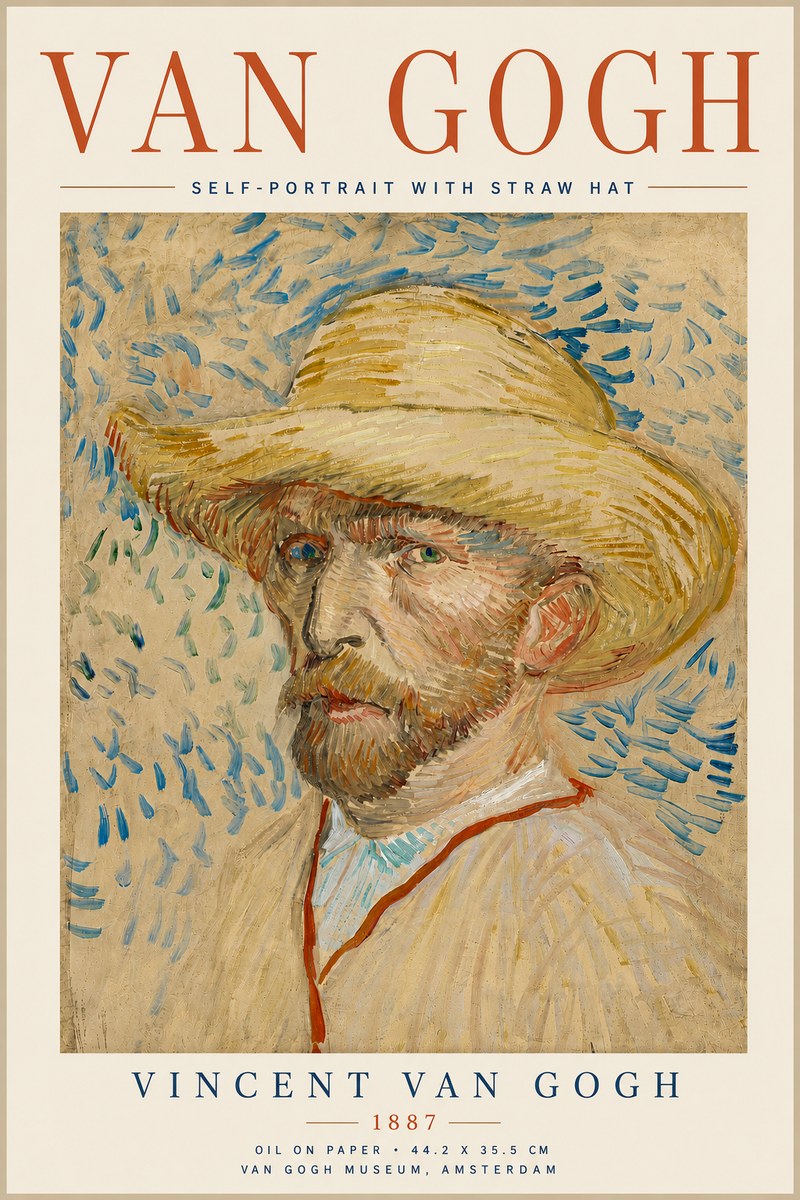 Van Gogh Self-portrait with Straw Hat II No6 - Póster