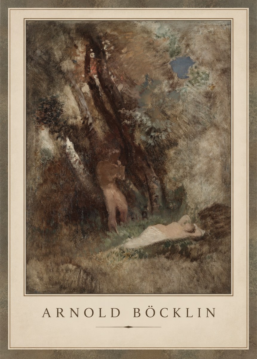 Arnold Böcklin Pan Frightening a Nymph No1 - Póster