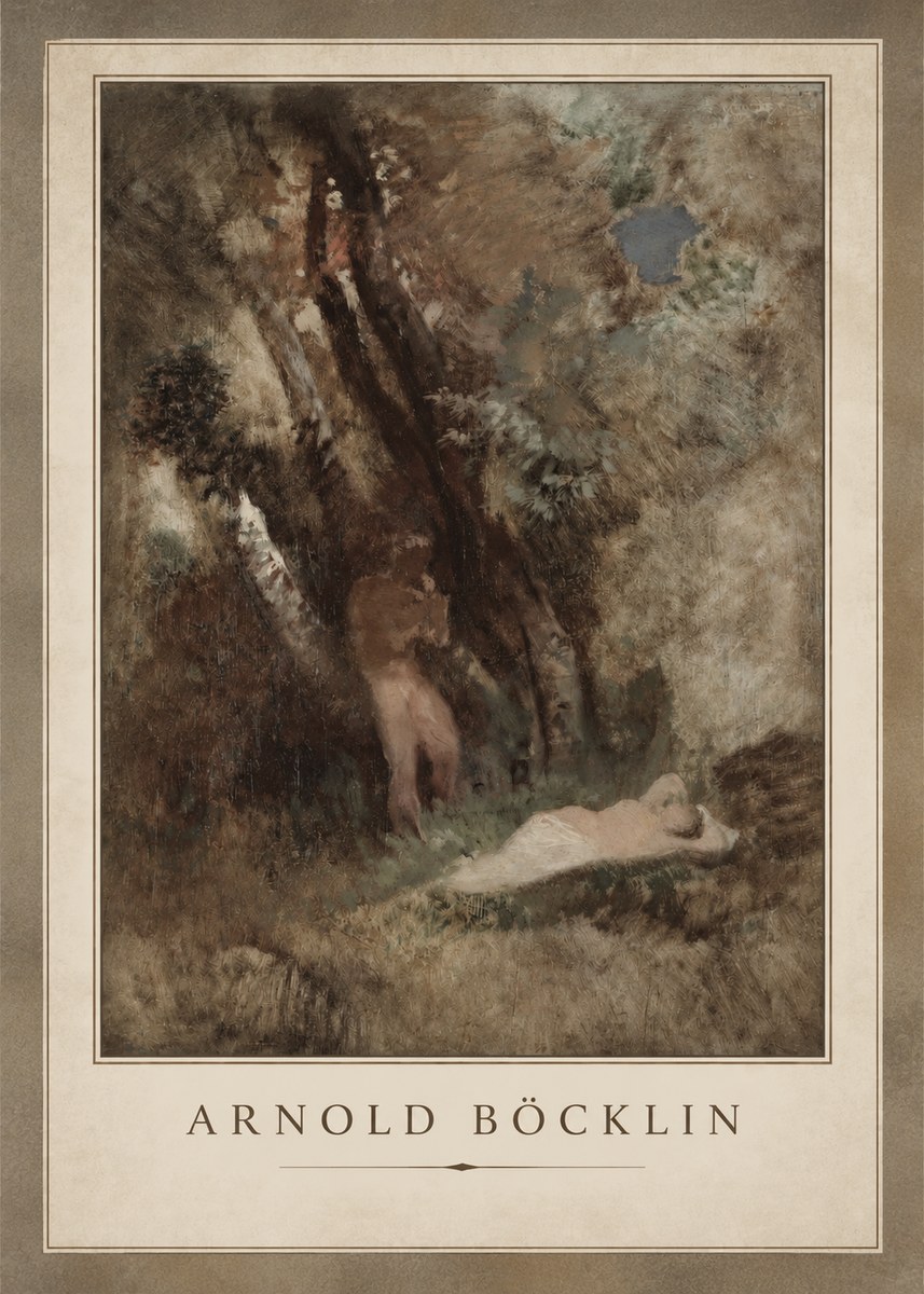Arnold Böcklin Pan Frightening a Nymph No2 - Póster
