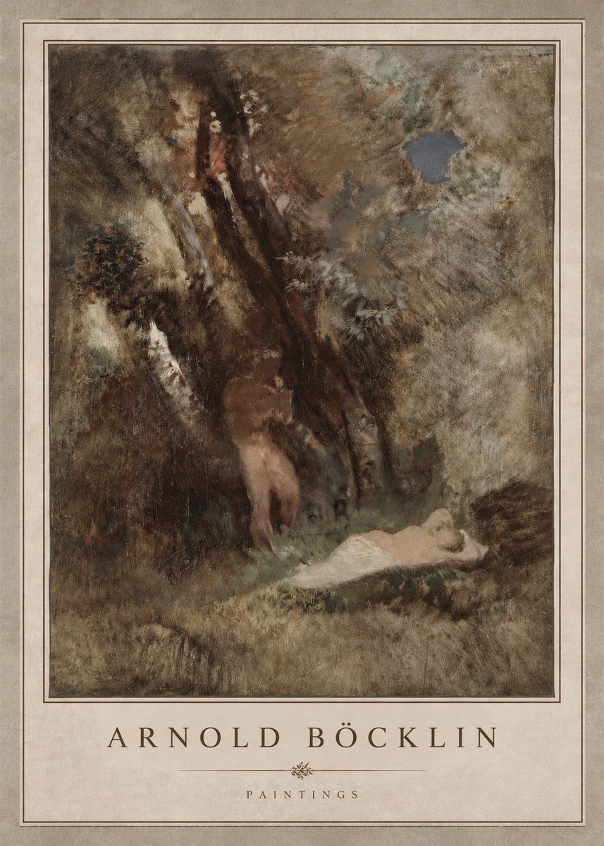 Arnold Böcklin Pan Frightening a Nymph No3 - Póster