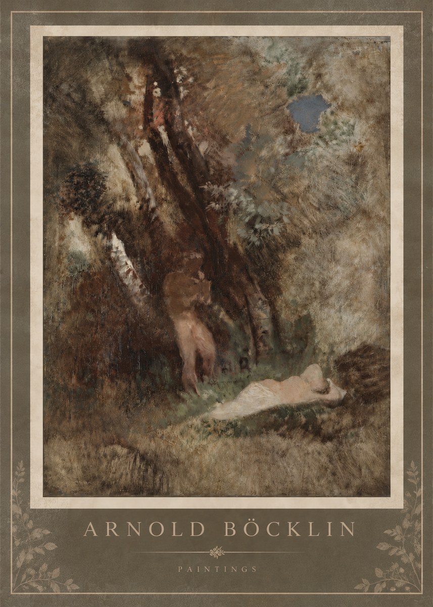 Arnold Böcklin Pan Frightening a Nymph No4 - Póster