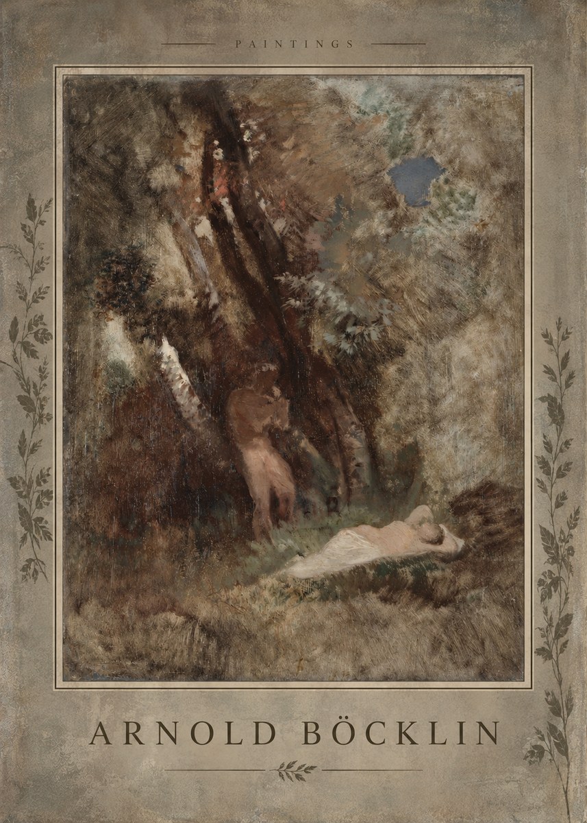 Arnold Böcklin Pan Frightening a Nymph No5 - Póster