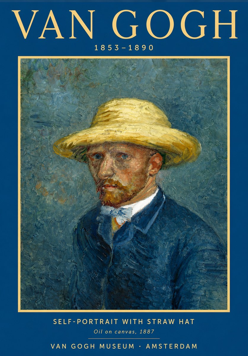 Van Gogh Self-portrait with Straw Hat III No3 - Póster