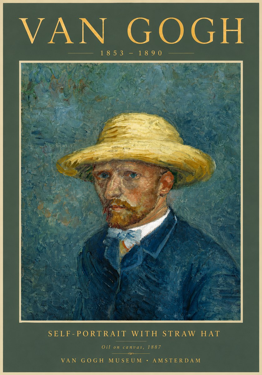 Van Gogh Self-portrait with Straw Hat III No5 - Póster