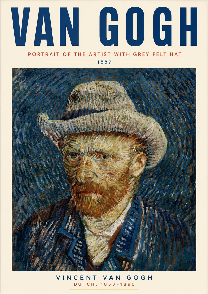 Van Gogh Portrait of the Artist with Grey Felt Hat No3 - Póster